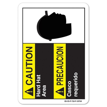 Signmission ANSI Caution Sign, Hard Hat Area-Bilingual, 10in X 7in Rigid Plastic, 7" H, 10" W, Landscape OS-CS-P-710-L-19764
